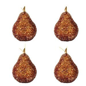Shimmering Beaded Pear Christmas Ornaments - Set of 4